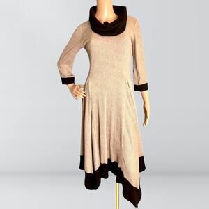 Bethany Black & Tan Asymmetrical Handkerchief Style Ribbed Sweater Dress
